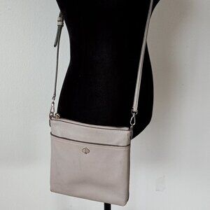 KATE SPADE "Polly" Gray Pebbled Leather Flat Profile Zip-Top Crossbody Bag